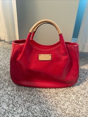 kate spade Pink Leather Tote with Tan Handles hot pink
